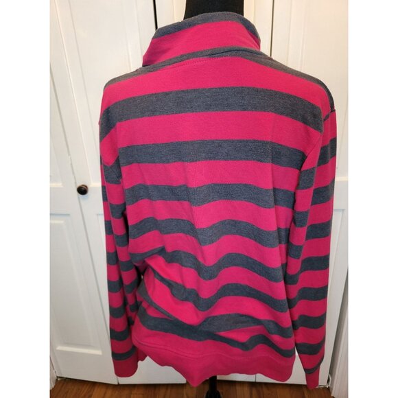Pink/Gray Striped Zip Up French Terry Funnel Neck 1X Sporty Athleisure Preppy - Picture 2 of 7